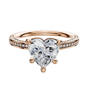 14K Rose Gold 4 Prong Basket Classic Flat 3-Row-Pave 2.0mm Engagement Ring