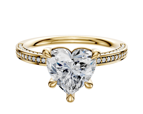 18K Yellow Gold 4 Prong Basket Classic Flat 3-Row-Pave 2.0mm Engagement Ring