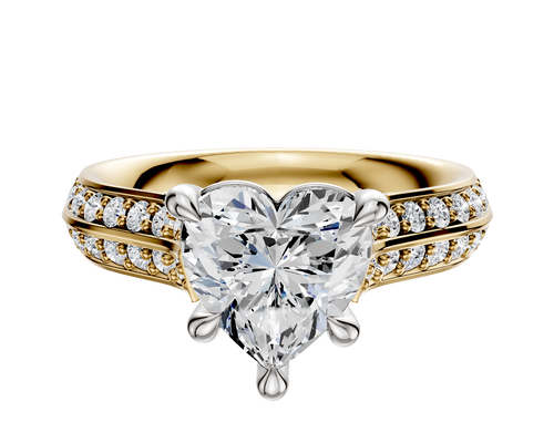 18K Two Tone 4 Prong Basket Cathedral Knife Edge 1-Row-Pave 2.5mm Engagement Ring