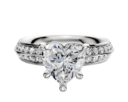 18K White Gold 4 Prong Basket Classic Knife Edge 1-Row-Pave 2.5mm Engagement Ring