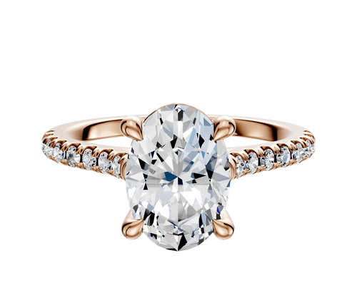 14K Rose Gold 4 Prong Basket Cathedral Dome 1-Row-Pave 2.5mm Engagement Ring