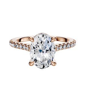 14K Rose Gold 4 Prong Basket Cathedral Dome 1-Row-Pave 2.5mm Engagement Ring