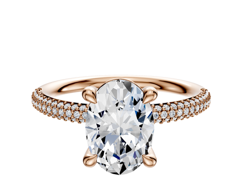 14K Rose Gold 4 Prong Basket Classic Dome 3-Row-Pave 2.0mm Engagement Ring