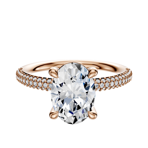 14K Rose Gold 4 Prong Basket Classic Dome 3-Row-Pave 2.0mm Engagement Ring