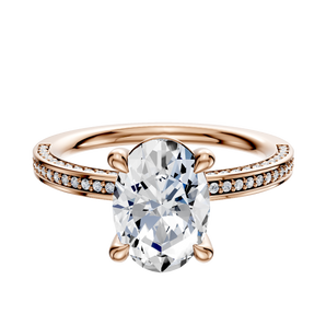 14K Rose Gold 4 Prong Basket Classic Flat 3-Row-Pave 2.0mm Engagement Ring