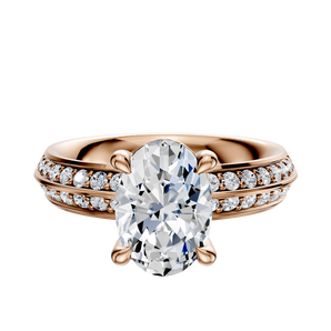 14K Rose Gold 4 Prong Basket Classic Knife Edge 1-Row-Pave 2.5mm Engagement Ring