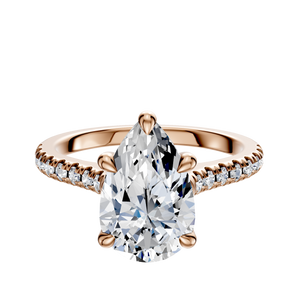 14K Rose Gold 4 Prong Basket Cathedral Dome 1-Row-Pave 2.5mm Engagement Ring