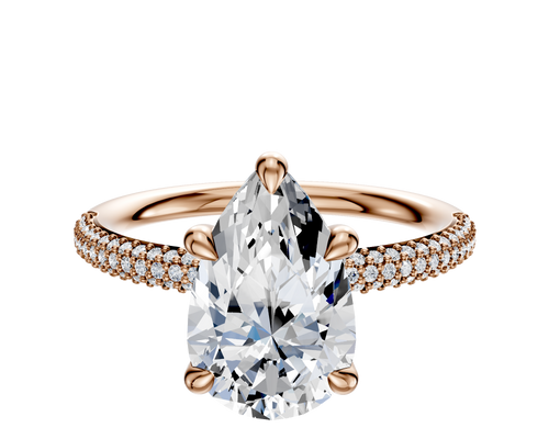 14K Rose Gold 4 Prong Basket Classic Dome 3-Row-Pave 2.0mm Engagement Ring