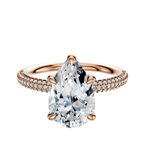 14K Rose Gold 4 Prong Basket Classic Dome 3-Row-Pave 2.0mm Engagement Ring