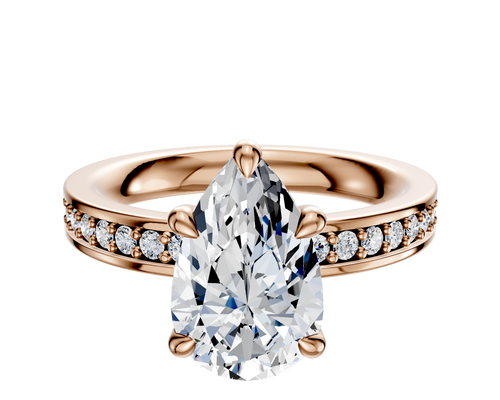 14K Rose Gold 4 Prong Basket Classic Flat 1-Row-Pave 2.5mm Engagement Ring