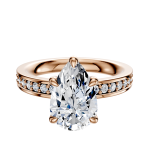 14K Rose Gold 4 Prong Basket Classic Flat 1-Row-Pave 2.5mm Engagement Ring