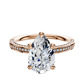 14K Rose Gold 4 Prong Basket Classic Flat 3-Row-Pave 2.0mm Engagement Ring