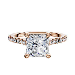 14K Rose Gold 4 Prong Basket Cathedral Dome 1-Row-Pave 2.5mm Engagement Ring