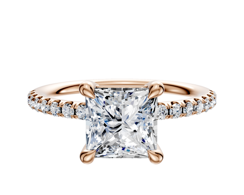 14K Rose Gold 4 Prong Basket Classic Dome 1-Row-Pave 2.5mm Engagement Ring