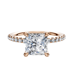 14K Rose Gold 4 Prong Basket Classic Dome 1-Row-Pave 2.5mm Engagement Ring