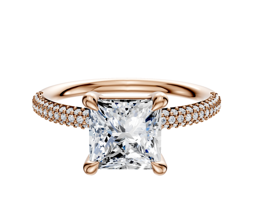 14K Rose Gold 4 Prong Basket Classic Dome 3-Row-Pave 2.0mm Engagement Ring