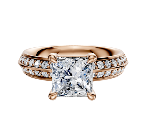 14K Rose Gold 4 Prong Basket Classic Knife Edge 1-Row-Pave 2.5mm Engagement Ring