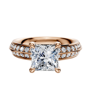 14K Rose Gold 4 Prong Basket Classic Knife Edge 1-Row-Pave 2.5mm Engagement Ring