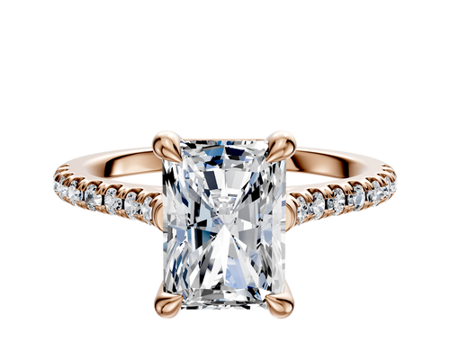 14K Rose Gold 4 Prong Basket Cathedral Dome 1-Row-Pave 2.5mm Engagement Ring