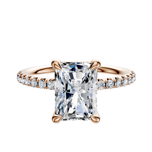 14K Rose Gold 4 Prong Basket Classic Dome 1-Row-Pave 2.5mm Engagement Ring