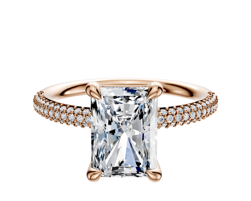 14K Rose Gold 4 Prong Basket Classic Dome 3-Row-Pave 2.0mm Engagement Ring