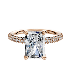14K Rose Gold 4 Prong Basket Classic Dome 3-Row-Pave 2.0mm Engagement Ring