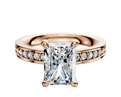 14K Rose Gold 4 Prong Basket Classic Flat 1-Row-Pave 2.5mm Engagement Ring