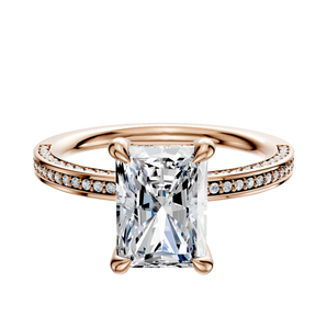 14K Rose Gold 4 Prong Basket Classic Flat 3-Row-Pave 2.0mm Engagement Ring