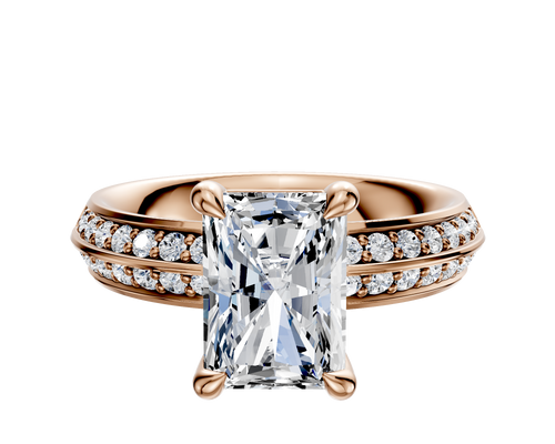 14K Rose Gold 4 Prong Basket Classic Knife Edge 1-Row-Pave 2.5mm Engagement Ring