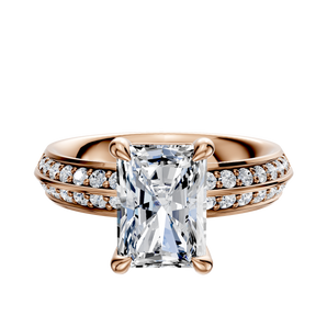 14K Rose Gold 4 Prong Basket Classic Knife Edge 1-Row-Pave 2.5mm Engagement Ring