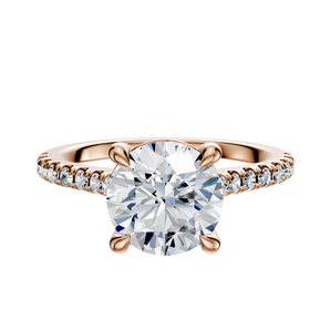 14K Rose Gold 4 Prong Basket Cathedral Dome 1-Row-Pave 2.5mm Engagement Ring