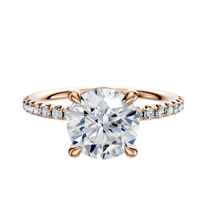 14K Rose Gold 4 Prong Basket Classic Dome 1-Row-Pave 2.5mm Engagement Ring