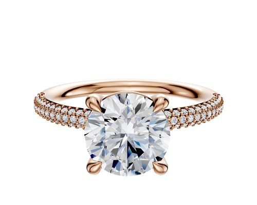 14K Rose Gold 4 Prong Basket Classic Dome 3-Row-Pave 2.0mm Engagement Ring