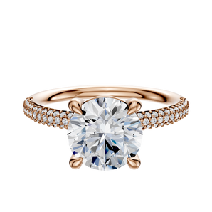 14K Rose Gold 4 Prong Basket Classic Dome 3-Row-Pave 2.0mm Engagement Ring