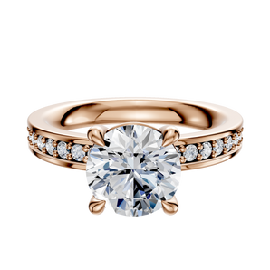 14K Rose Gold 4 Prong Basket Classic Flat 1-Row-Pave 2.5mm Engagement Ring