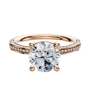 14K Rose Gold 4 Prong Basket Classic Flat 3-Row-Pave 2.0mm Engagement Ring