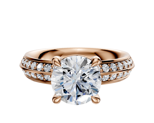 14K Rose Gold 4 Prong Basket Classic Knife Edge 1-Row-Pave 2.5mm Engagement Ring