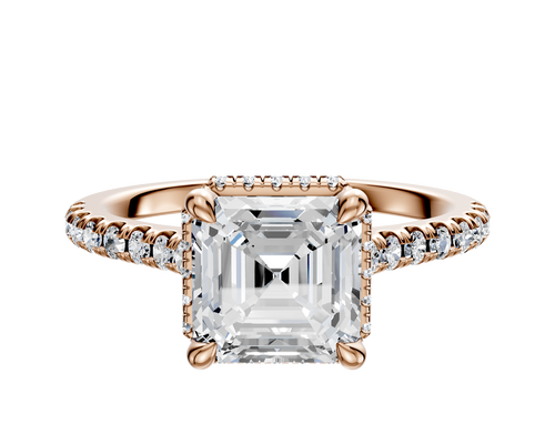 14K Rose Gold 4 Prong Collar Cathedral Dome 1-Row-Pave 2.5mm Engagement Ring