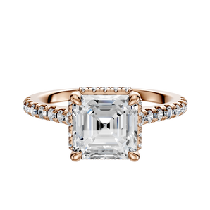 14K Rose Gold 4 Prong Collar Cathedral Dome 1-Row-Pave 2.5mm Engagement Ring