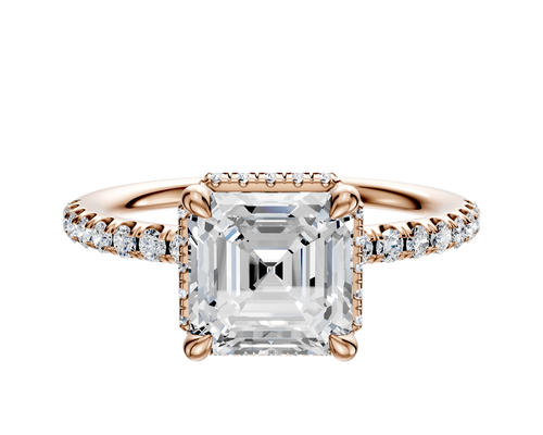 14K Rose Gold 4 Prong Collar Classic Dome 1-Row-Pave 2.5mm Engagement Ring