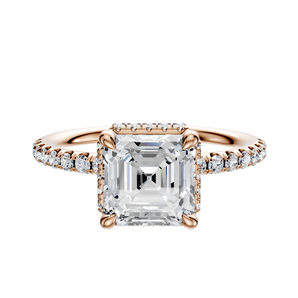 14K Rose Gold 4 Prong Collar Classic Dome 1-Row-Pave 2.5mm Engagement Ring