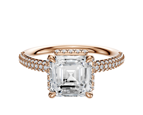 14K Rose Gold 4 Prong Collar Classic Dome 3-Row-Pave 2.0mm Engagement Ring