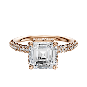 14K Rose Gold 4 Prong Collar Classic Dome 3-Row-Pave 2.0mm Engagement Ring