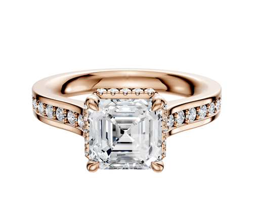 14K Rose Gold 4 Prong Collar Cathedral Flat 1-Row-Pave 2.5mm Engagement Ring