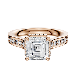 14K Rose Gold 4 Prong Collar Cathedral Flat 1-Row-Pave 2.5mm Engagement Ring