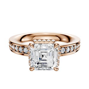 14K Rose Gold 4 Prong Collar Classic Flat 1-Row-Pave 2.5mm Engagement Ring