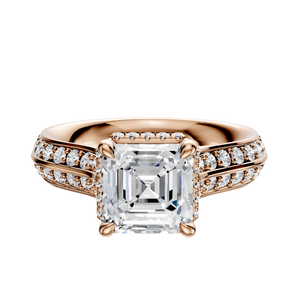 14K Rose Gold 4 Prong Collar Cathedral Knife Edge 1-Row-Pave 2.5mm Engagement Ring