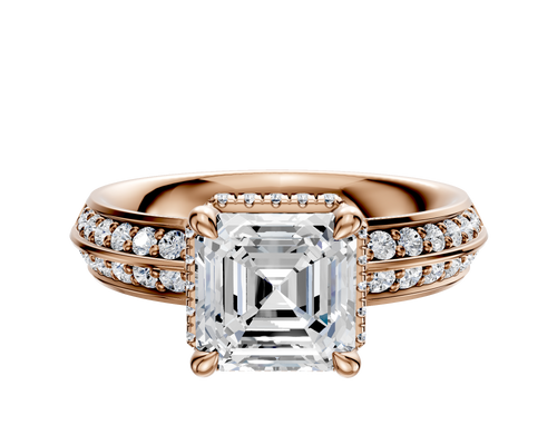 14K Rose Gold 4 Prong Collar Classic Knife Edge 1-Row-Pave 2.5mm Engagement Ring