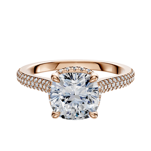 14K Rose Gold 4 Prong Collar Cathedral Dome 3-Row-Pave 2.0mm Engagement Ring