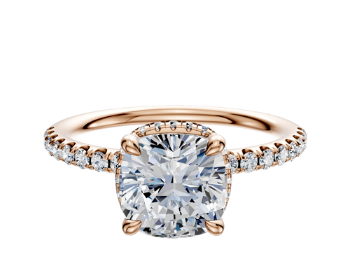 14K Rose Gold 4 Prong Collar Classic Dome 1-Row-Pave 2.5mm Engagement Ring